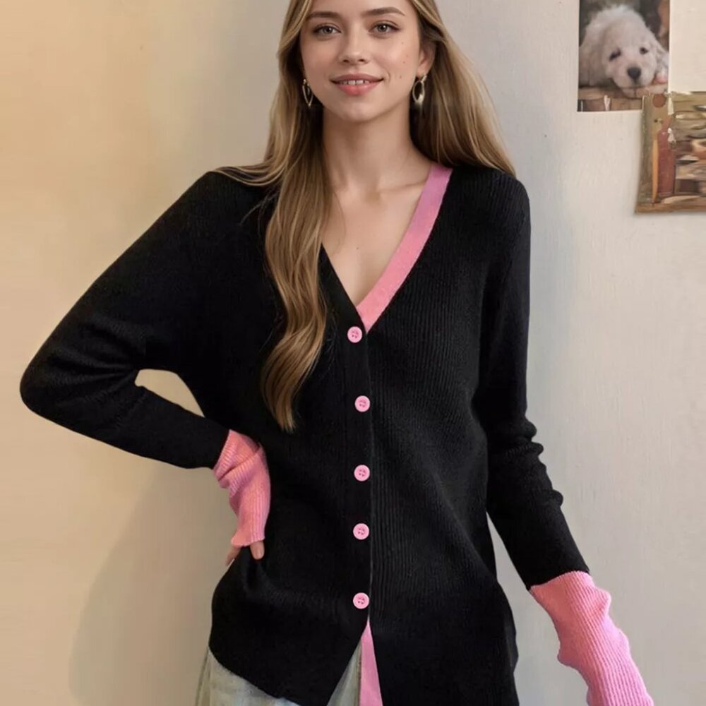 Contrast Trim Ribbed Knit Cardigan - Picture 5 of 12